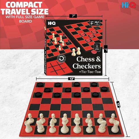 3-in-1 Chess, Checkers & Tic-Tac-Toe Game Set – Double-Sided Folding Board – Staunton Style Pieces & Interlocking Checkers – Classic Strategy Family Board Game for Kids & Adults in Saudi Arabia