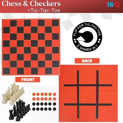 3-in-1 Chess, Checkers & Tic-Tac-Toe Game Set – Double-Sided Folding Board – Staunton Style Pieces & Interlocking Checkers – Classic Strategy Family Board Game for Kids & Adults in Saudi Arabia