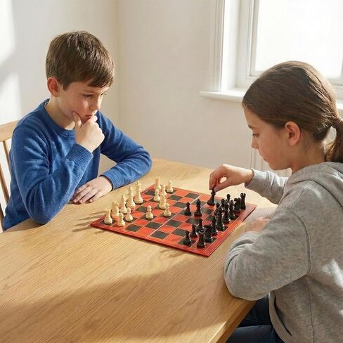 3-in-1 Chess, Checkers & Tic-Tac-Toe Game Set – Double-Sided Folding Board – Staunton Style Pieces & Interlocking Checkers – Classic Strategy Family Board Game for Kids & Adults in Saudi Arabia