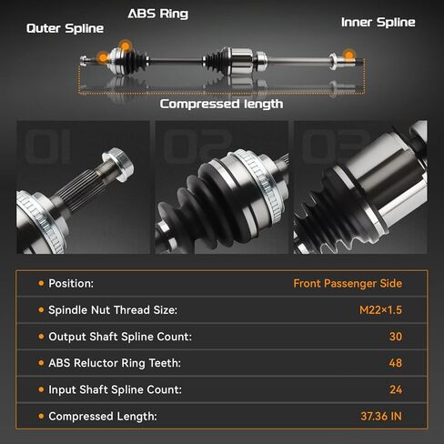 Front Right CV Axle Shaft Assembly Compatible with Lexus 1997-2001 ES300 V6 3.0L, Toyota 1997-2004 Avalon 1997-2001 Camry 1998-2003 Sienna 1999-2003 Solara V6 3.0L, Passenger Side 66-5169 4341006170 in Kuwait