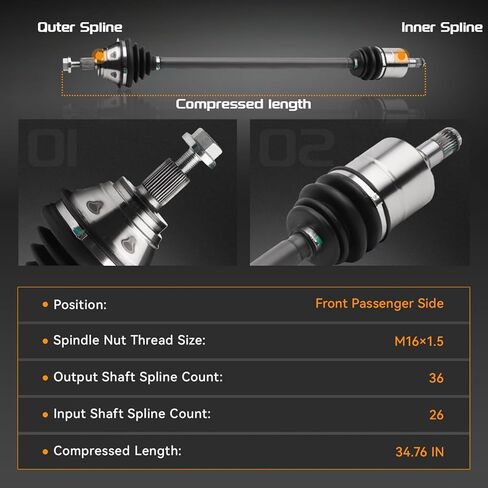 Front Right CV Axle Shaft Compatible with Volkswagen 05-10 Bora, 09 CC, 13-17 Golf, 10-15 Golf SportWagen, 05-18 Jetta, 06-09 Passat, 06-09 Rabbit, 16-18 Golf SportWagen, 66-7334 in Kuwait