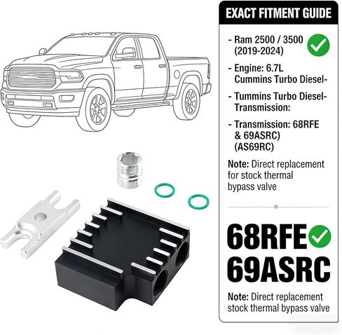 Fix Erratic Shifting & Overheating: Thermal Bypass Valve & Filter Coupler Upgrade for 6.7L Cummins 2019-2024 (68RFE / 69ASRC) | Direct Replacement for Stock Valve | Heavy-Duty Towing Reliability in Saudi Arabia