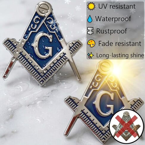 Masonic Car Emblem, Freemason Square & Compass Auto Badge 3D Chrome Metal Decal for Car Truck SUV Motorcycle, Symbolic Mason Truck Motorcycle Decal Badge for Masonic Pride/Proud Mason/Freemason in Saudi Arabia