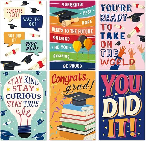 24 Pack Graduation Cards with Envelopes, 6 Colorful Designs Congratulations Gift for Graduates, Funny Graduation Cards for College High School, 4x6in in Saudi Arabia