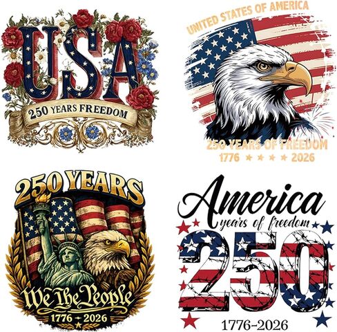 250th Anniversary Iron on Transfers 4th of July Heat Transfer Vinyl Stickers Independence Day US 250 Years Patriotic Transfers Applique for T-Shirts Pillow Covers Bag DIY Craft 4 Sheets in Saudi Arabia