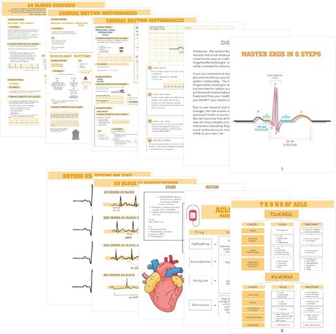 11Pcs EKG Rhythm Interpretation Posters Nursing Reference Interpretation Electrocardiogram Rapid Reference Guide ECG Guide Poster for Nurse Medical Students EMT Paramedic School Hospital Gift Supplies in Saudi Arabia