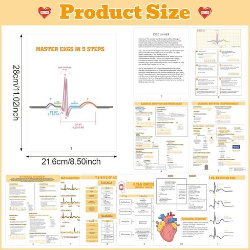 11Pcs EKG Rhythm Interpretation Posters Nursing Reference Interpretation Electrocardiogram Rapid Reference Guide ECG Guide Poster for Nurse Medical Students EMT Paramedic School Hospital Gift Supplies in Saudi Arabia