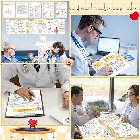 11Pcs EKG Rhythm Interpretation Posters Nursing Reference Interpretation Electrocardiogram Rapid Reference Guide ECG Guide Poster for Nurse Medical Students EMT Paramedic School Hospital Gift Supplies in Saudi Arabia