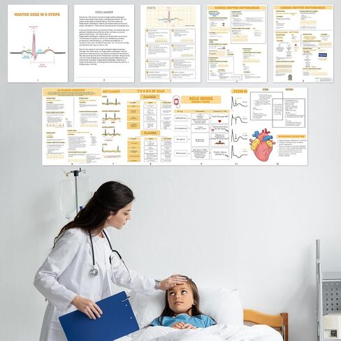 11Pcs EKG Rhythm Interpretation Posters Nursing Reference Interpretation Electrocardiogram Rapid Reference Guide ECG Guide Poster for Nurse Medical Students EMT Paramedic School Hospital Gift Supplies in Saudi Arabia