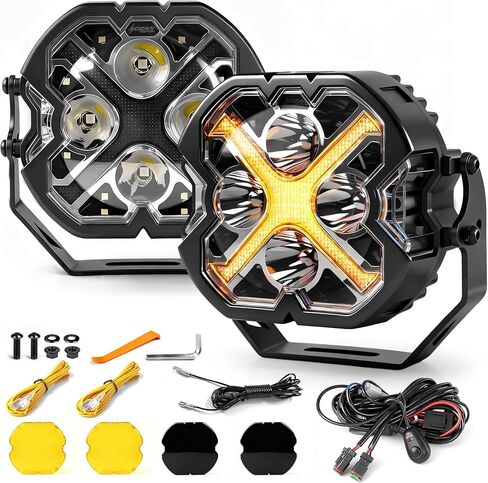 6 Inch X-Style LED Pod Lights, Side Shooter Driving Lamps with White & Amber DRL Turn Signal, 240W 24000LM Offroad Ditch Lights with Amber and Black Covers for Jeep Truck SUV UTV in Saudi Arabia