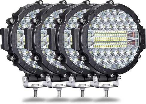 WINBANG 7 Inch Round Led Light Pod, 201W Round LED Offroad Lights Driving Light Bar Combo Beam Fog Lights with Wiring Harness for Pickup SUV ATV UTV Golf Truck Tractor, 6 Pack in Saudi Arabia