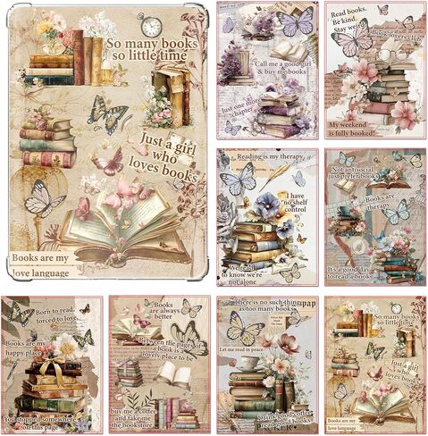 8Pcs Vintage Book Inserts Cardstock Paper for E-Reader Reading Theme E-Reader Back Cover Insert Decorating Accessories for Paper White 11th-12th in Kuwait