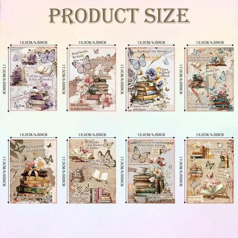 8Pcs Vintage Book Inserts Cardstock Paper for E-Reader Reading Theme E-Reader Back Cover Insert Decorating Accessories for Paper White 11th-12th in Kuwait