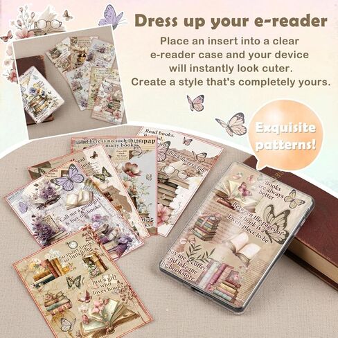 8Pcs Vintage Book Inserts Cardstock Paper for E-Reader Reading Theme E-Reader Back Cover Insert Decorating Accessories for Paper White 11th-12th in Kuwait