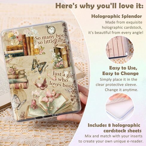 8Pcs Vintage Book Inserts Cardstock Paper for E-Reader Reading Theme E-Reader Back Cover Insert Decorating Accessories for Paper White 11th-12th in Kuwait