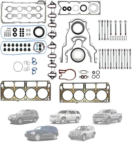 Full Head Gasket Set with 30 Head Bolts (150mm Equal Length) FIT 2004-2011 Silverado Sierra Tahoe Yukon 4.8L 5.3L V8, MLS Gaskets Replaces HS26282PT ES72173-1 Set in Kuwait