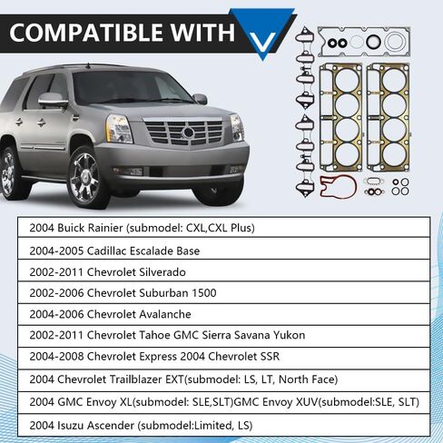 Full Head Gasket Set with 30 Head Bolts (150mm Equal Length) FIT 2004-2011 Silverado Sierra Tahoe Yukon 4.8L 5.3L V8, MLS Gaskets Replaces HS26282PT ES72173-1 Set in Kuwait