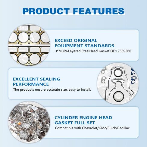 Full Head Gasket Set with 30 Head Bolts (150mm Equal Length) FIT 2004-2011 Silverado Sierra Tahoe Yukon 4.8L 5.3L V8, MLS Gaskets Replaces HS26282PT ES72173-1 Set in Kuwait