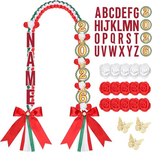 Yinder 2026 Red Graduation Leis Set DIY Class of 2026 Mexican Graduation Ribbon Lei with Letters and Numbers Grad Necklace Handmade Braided Necklace Gifts for High School College DIY Decors in Kuwait