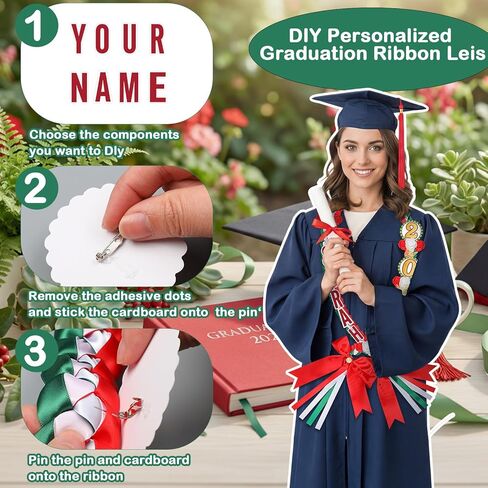 Yinder 2026 Red Graduation Leis Set DIY Class of 2026 Mexican Graduation Ribbon Lei with Letters and Numbers Grad Necklace Handmade Braided Necklace Gifts for High School College DIY Decors in Kuwait