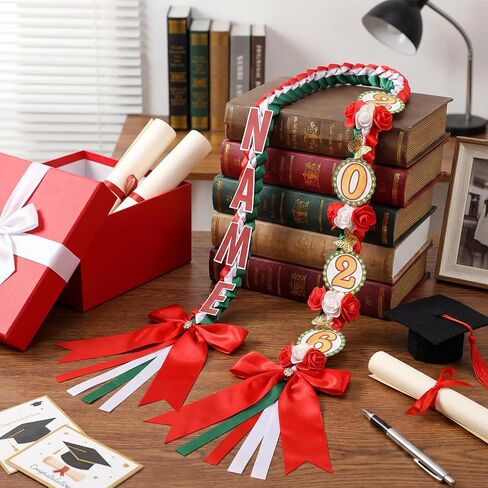 Yinder 2026 Red Graduation Leis Set DIY Class of 2026 Mexican Graduation Ribbon Lei with Letters and Numbers Grad Necklace Handmade Braided Necklace Gifts for High School College DIY Decors in Kuwait