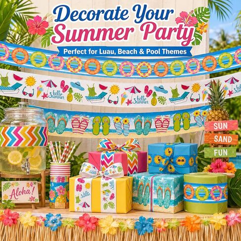 6 Rolls Summer Wired Edge Ribbons, 24 Yards 2.5 in Flip Flop Sunshine Stripe Patterns Gift Wrapping Ribbon for Beach Themed DIY Crafts Bow Wreath Summer Party Decorations in Saudi Arabia