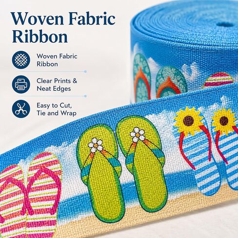 6 Rolls Summer Wired Edge Ribbons, 24 Yards 2.5 in Flip Flop Sunshine Stripe Patterns Gift Wrapping Ribbon for Beach Themed DIY Crafts Bow Wreath Summer Party Decorations in Saudi Arabia
