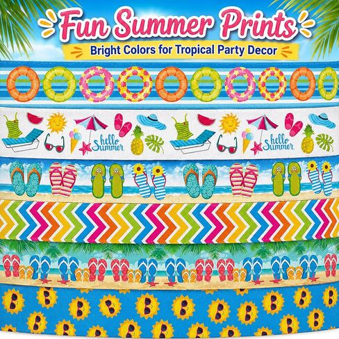 6 Rolls Summer Wired Edge Ribbons, 24 Yards 2.5 in Flip Flop Sunshine Stripe Patterns Gift Wrapping Ribbon for Beach Themed DIY Crafts Bow Wreath Summer Party Decorations in Saudi Arabia
