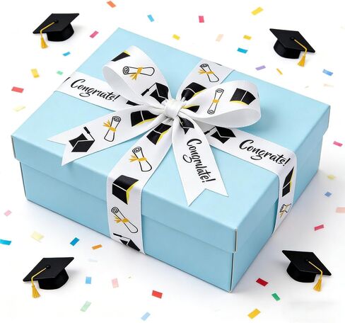 2 Rolls Class of 2026 Graduation Ribbon - 20 Yards (0.63 Inch Wide) Black & White Gold Foil Congrats Fabric Ribbons for Graduation Lei Making, Gift Wrapping, Flower Bouquets & Party Favors in Saudi Arabia