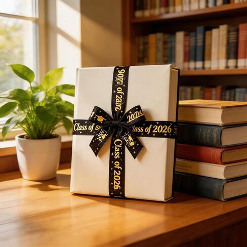 2 Rolls Class of 2026 Graduation Ribbon - 20 Yards (0.63 Inch Wide) Black & White Gold Foil Congrats Fabric Ribbons for Graduation Lei Making, Gift Wrapping, Flower Bouquets & Party Favors in Saudi Arabia