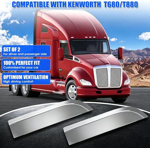 2 PCS Stainless Steel 8" Window Visors for Kenworth T680/T880, 3M Adhesive Installation, Reduce Wind Noise & Weather Protection for Kenworth T680/T880 Accessories in Kuwait