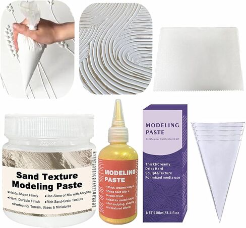 8PCS Included Professional Thick Golden/White Modeling Paste with Squeegees Bags and Tool, Ideal for Wood/T-Shirts/Glass/Stone, White Texture Paste Metallioc Sculpting Material DIY Crafts Projects in Kuwait