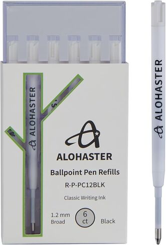 Alohaster Plastic Refills, for Parker Ballpoint Pens, Classic Writing Ink, 1.2 mm, Black, 6 Count in Saudi Arabia