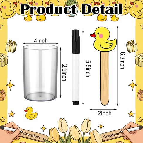Skylety 36 Pcs Lucky Ducks Flip Name Sticks with Pen Holder Sticker Pen Mini Yellow Ducks Student Name Calling Stick Teacher Essentials for Back to School Classroom Management Learning Supplies in Kuwait