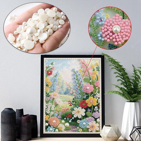 DIADAY 5D DIY Pearl Painting Kit for Adults, Floral Pearl Art with Diamond Special Shape Rhinestones, 3D Relief Beads Craft Home Wall Decor Gift, 12 x 16 Inches in Kuwait