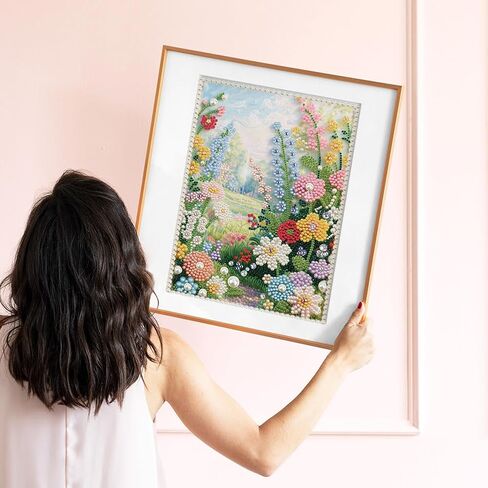 DIADAY 5D DIY Pearl Painting Kit for Adults, Floral Pearl Art with Diamond Special Shape Rhinestones, 3D Relief Beads Craft Home Wall Decor Gift, 12 x 16 Inches in Kuwait