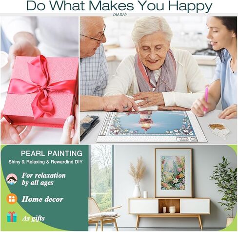 DIADAY 5D DIY Pearl Painting Kit for Adults, Floral Pearl Art with Diamond Special Shape Rhinestones, 3D Relief Beads Craft Home Wall Decor Gift, 12 x 16 Inches in Kuwait