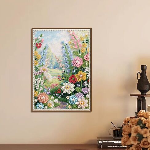 DIADAY 5D DIY Pearl Painting Kit for Adults, Floral Pearl Art with Diamond Special Shape Rhinestones, 3D Relief Beads Craft Home Wall Decor Gift, 12 x 16 Inches in Kuwait
