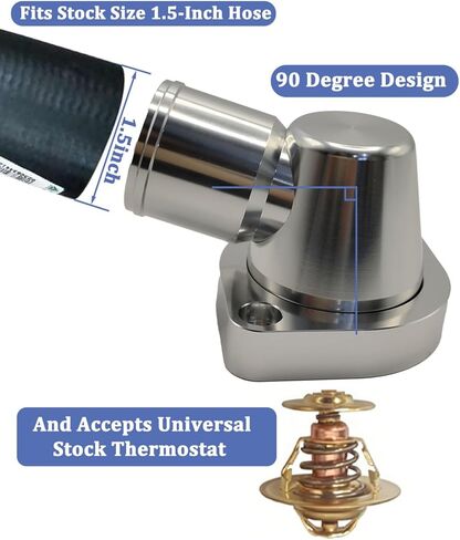 Billet Swivel Thermostat Housings Water NecK 90 1.5" Compatible with GM LS LS1 LS2 LS3 Engine Silver in Saudi Arabia