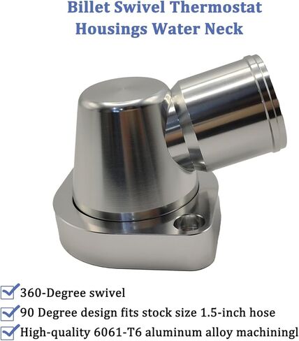 Billet Swivel Thermostat Housings Water NecK 90 1.5" Compatible with GM LS LS1 LS2 LS3 Engine Silver in Saudi Arabia