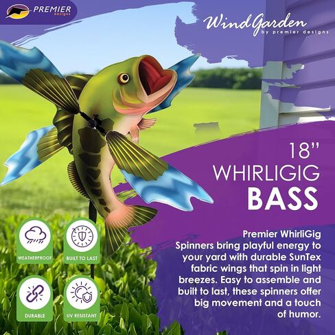 Whirligig Spinner Bass - تصميم ديناميكي لصيد الأسماك، ديكور خارجي مقاوم للطقس، متين وخفيف الوزن للباحات والساحات والحدائق - جهاز دوار الرياح ملفت للنظر in Kuwait