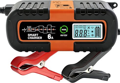 12V Smart Car Battery Charger with LCD Display, Automatic Trickle Charger, Jump Starter Red, Multiple Protection, Pulse Repair Technology, Compatible with 1100/ABS/APRC/RSV4 Models in Saudi Arabia