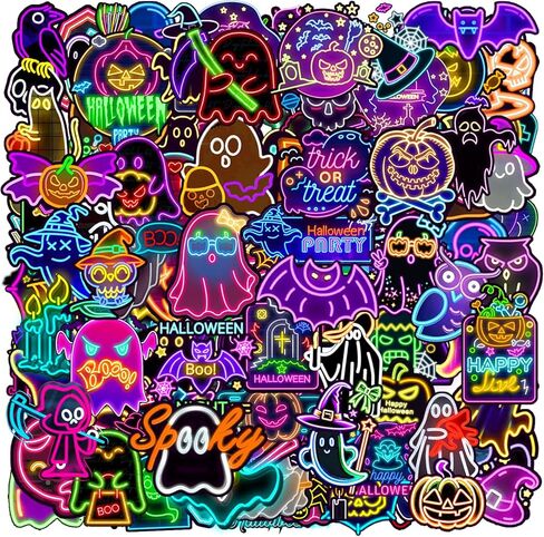120PCS Ghost Stickers, Cute Neon Halloween Spooky Ghost Self-Adhesive Stickers Decals for Halloween Birthday Party Favors Supplies Decorations Gifts in Kuwait