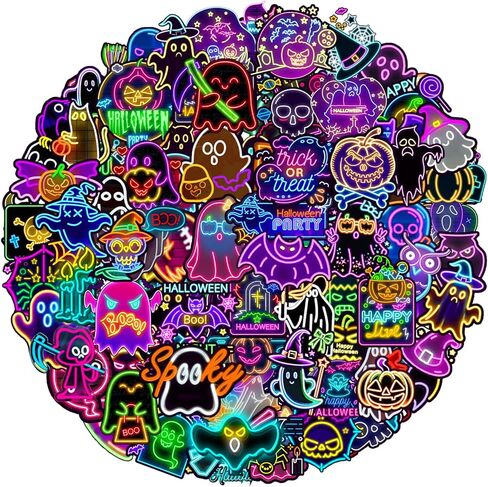 120PCS Ghost Stickers, Cute Neon Halloween Spooky Ghost Self-Adhesive Stickers Decals for Halloween Birthday Party Favors Supplies Decorations Gifts in Kuwait