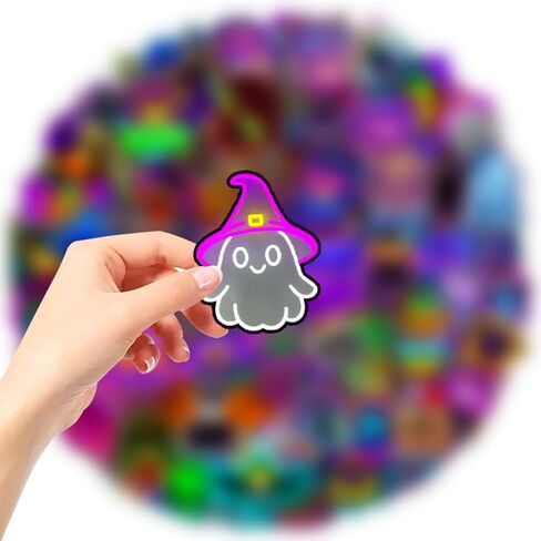 120PCS Ghost Stickers, Cute Neon Halloween Spooky Ghost Self-Adhesive Stickers Decals for Halloween Birthday Party Favors Supplies Decorations Gifts in Kuwait