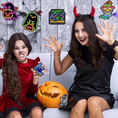 120PCS Ghost Stickers, Cute Neon Halloween Spooky Ghost Self-Adhesive Stickers Decals for Halloween Birthday Party Favors Supplies Decorations Gifts in Kuwait
