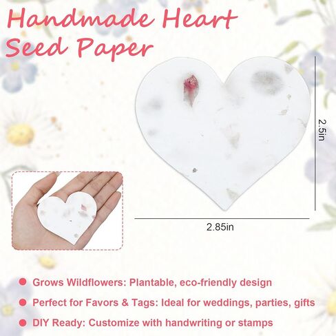 50 PCS Plantable Seed Paper, Heart Wedding Favors for Guests, Handmade Recycled Wildflower Sheets Gifts Cards for DIY Crafts, Baby Shower Wedding Favors Birthday Party, 7.2 x 6.3 cm / 2.85 x 2.5 in in Saudi Arabia