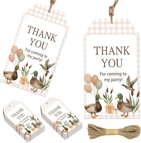 50Pcs Mallard Duck Paper Favor Tags Thank You for Celebrating with Us Greeting Candy Goodie Hanging Labels Duck Gift Tag with String for Duck Hunting Birthday Baby Shower Party Decorations Supplies in Saudi Arabia
