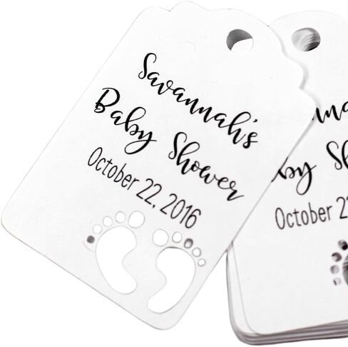 Custom Baby Shower Thank You Tags with Baby Feet Cut Out, Set of 12 (Cream) in Saudi Arabia
