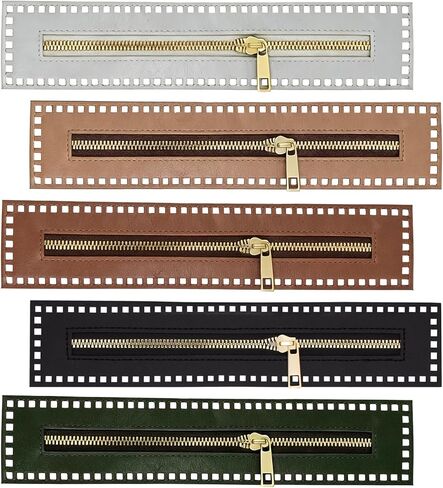 5Pcs PU Leather Zipper for Sewing, 10.62 x 2.17 in Metal Crochet Zipper with Holes for DIY Crochet Purse Sewing Jeans Handicraft Accessories in Kuwait